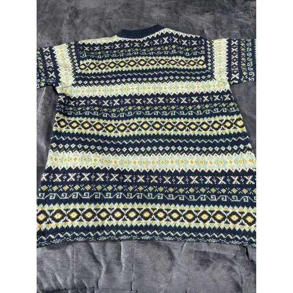 United Colors of Benetton Womens Fair Isle Shetland Wool Sweater Navy Blue Small - Picture 8 of 9